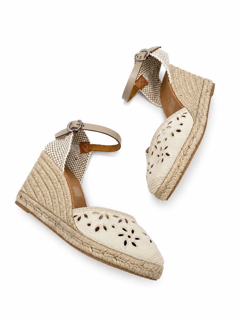 Maypol Espadrille Beige Wedges Eyelet Cutout Size EU 40 Spain Canvas 9